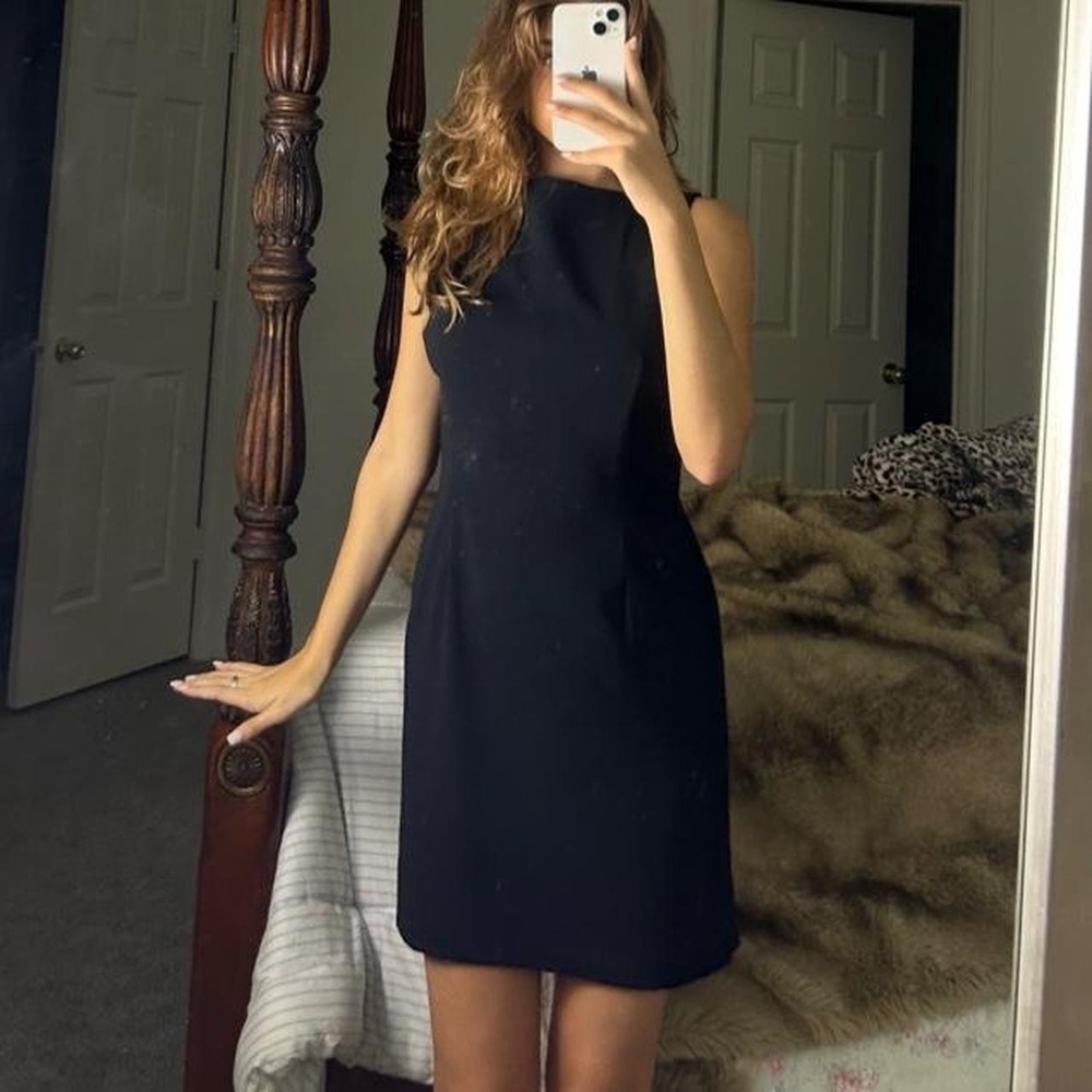 vintage 90s black sleeveless boatneck mini dress